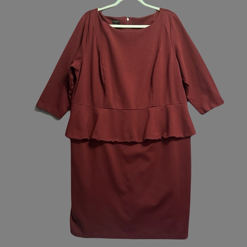 Talbots Peplum Dress Plus Size 16W Burgundy Ponte Knit Modest Office Career